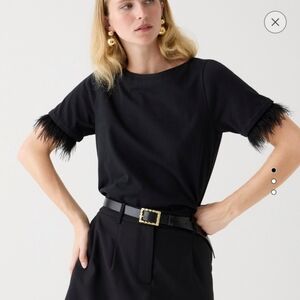 J. Crew Black Top with Feather Trim